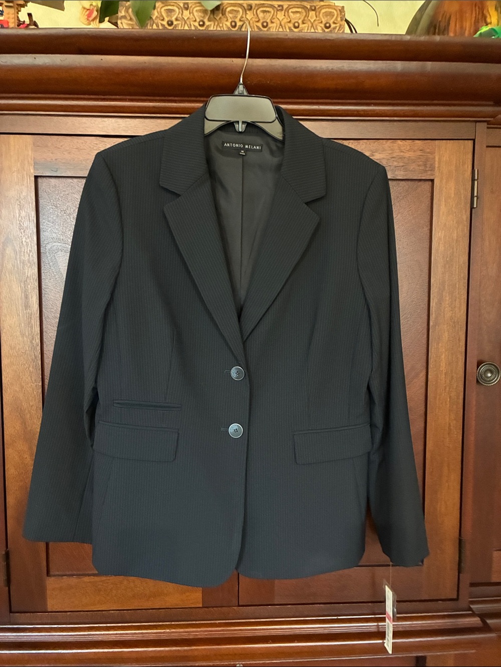 ANTONIO MELANI Black Pinstripe Single-Breasted Blazer